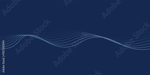 Modern abstract background featuring a digital wave made of glowing dots over a dark blue theme ideal for web and design use