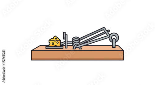 Mouse Trap Image, Vector Illustration, Cartoon Style, Catching Rodents Concept
