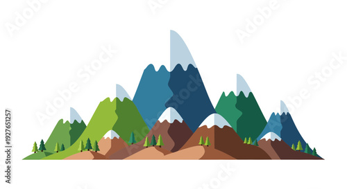 Mountains Vector Illustration, Flat Design, Nature Landscape for Travel, Tourism and Outdoor Activities
