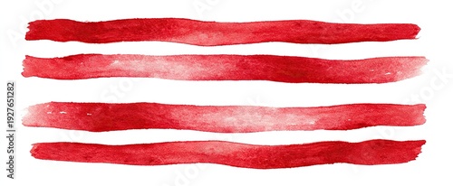 Watercolor image of four horizontal red stripes on a white background, rough brushstrokes
