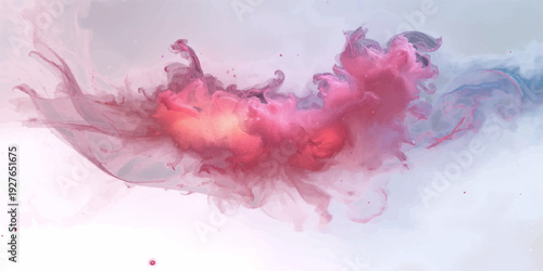 Abstract watercolor background with red and blue paint splashes featuring artistic colorful ink stains and a grunge purple texture on paper.