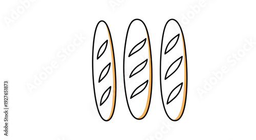 Three long French baguettes depicted in a simple vertical line art style with orange highlights on a white background.