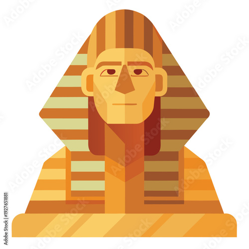 Iconic flat illustration of the Great Sphinx head featuring an ancient Egyptian pharaoh headdress