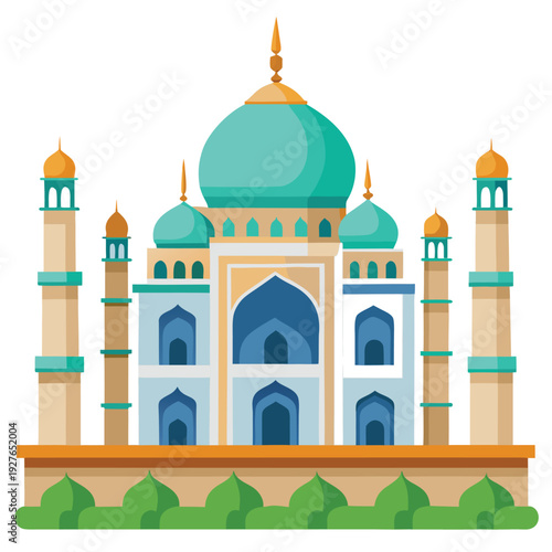 Iconic Taj Mahal inspired monument showcasing intricate Islamic Mughal architectural grandeur
