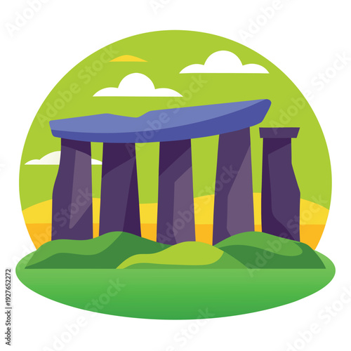 Iconic Stonehenge Megalithic Monument on a Grassy Hill Under a Bright Sky