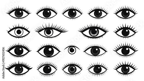 Stylized Human Eye Silhouette Collection – Eyelashes and Iris Vector Set