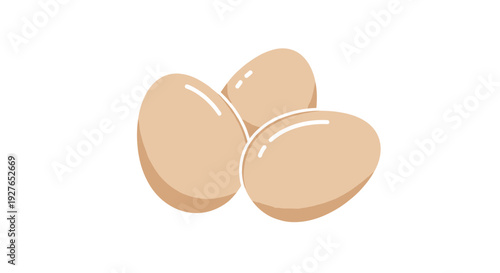 Three smooth brown chicken eggs are grouped together in a simple and clean graphic illustration suitable for culinary design.