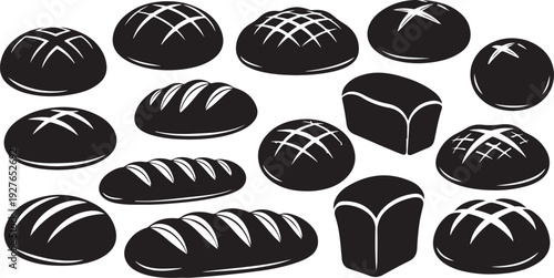 Various types of bread in a simple black illustration