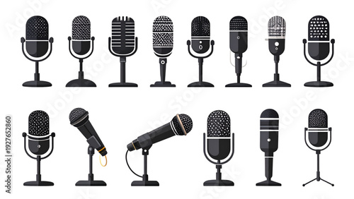 Microphone Icon Set – Studio, Broadcast and Stage Mic Silhouettes