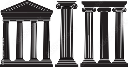 Black and white illustration of ancient Greek columns architecture