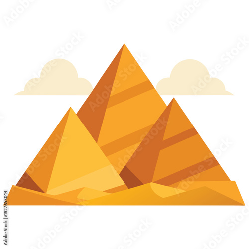 Vibrant illustration of majestic ancient Egyptian pyramids with clouds over the golden desert sands