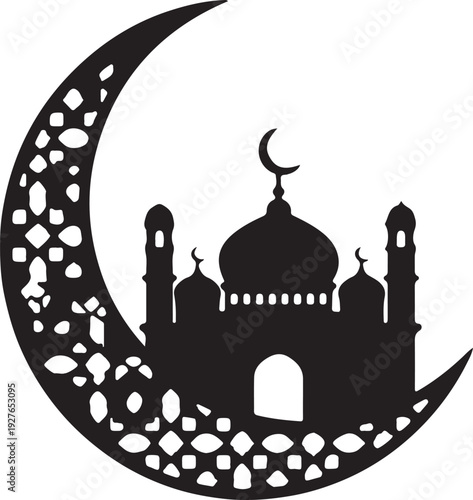 Crescent Moon and Mosque Silhouette – Islamic Logo Design
