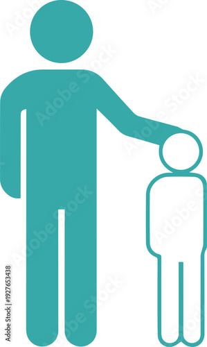 Flat design teal adult silhouette with hand on child head for mentorship and guardianship concept vector illustration EPS file