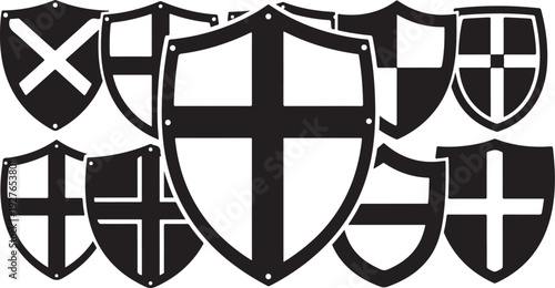 Collection of medieval shields with various cross designs