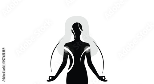 Woman Meditating with a Whisk of Spiritual Energy and Profound Serenity