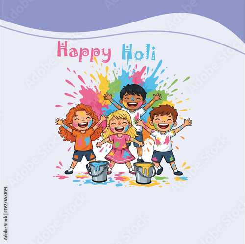   
Happy Holi children colorful celebration illustration
