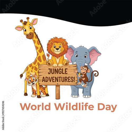 World Wildlife Day jungle animals illustration