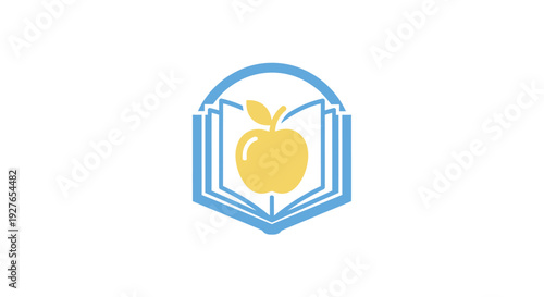 Open book with an apple symbol representing education and learning, a clean logo design