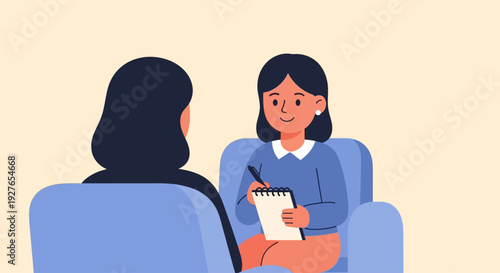Illustration of a therapist talking to a patient during a counseling session