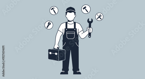 Maintenance and Repair Services Icon with Toolbox and Tools