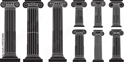 Set of black and white ancient Greek stone columns