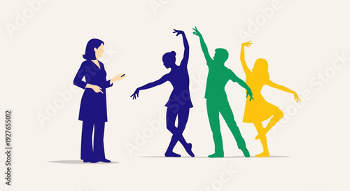 Professional Dance Teacher Guiding Young Ballet Performers in Training Session