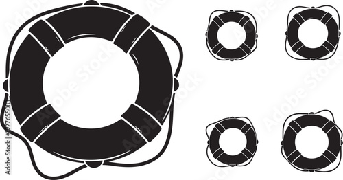 Black and white life preserver illustration set for safety