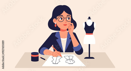 Innovating Future Trends Thoughtful Fashion Designer Sketching Creative Garment Concepts