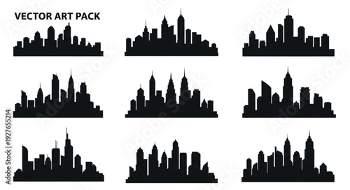 City Skyline Silhouettes Vector Art.