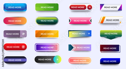 Read more buttons icon set with modern gradient colors. web app technology button icon ui, ux. vector