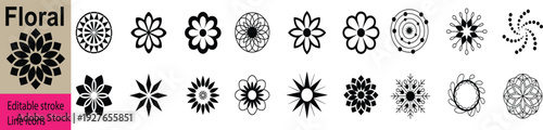 Professional Vector Collection Of Circular Flower Ornaments Symmetrical Stars And Creative Botanical Design Symbols Isolated