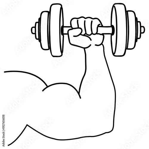 Strong arm lifting dumbbell in powerful exercise motion
