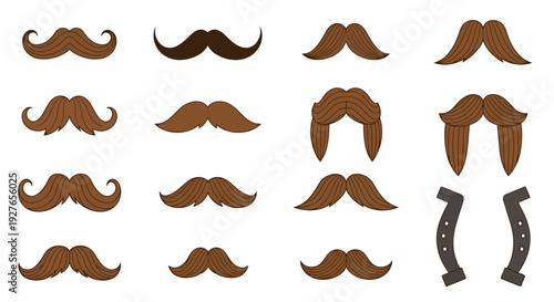 Mustaches Vector Illustration, Flat Design, for Barber Shop, Fashion, and Grooming