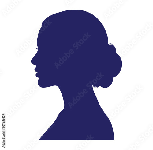 silhouette of a womans head in profile with her hair pulled back
