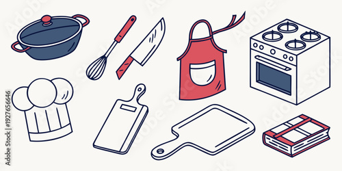 A variety of items including a backpack, scissors, pencil, and other school supplies. Vector