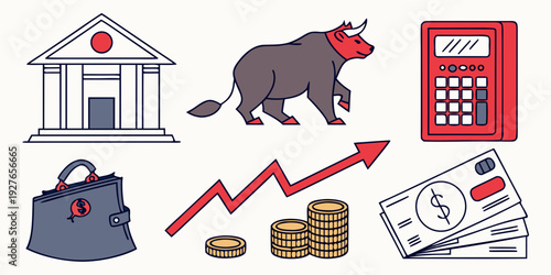 Bear destroying financial assets and symbols of wealth Vector