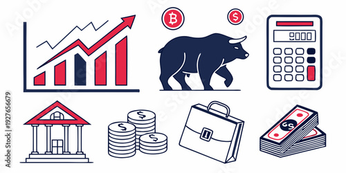 Diverse icons representing finance, investments, and real estate concepts Vector