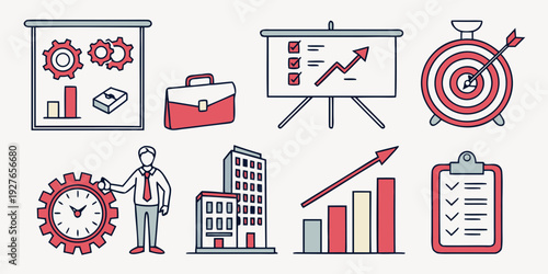 Illustrations of various business and marketing concepts and tools. Vector