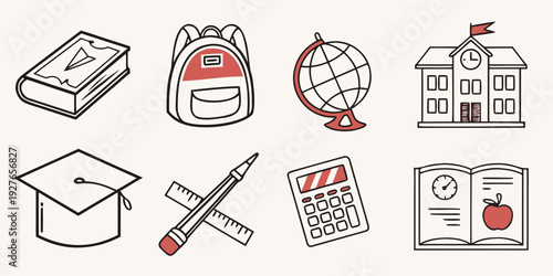 Illustrations of various educational and administrative icons and symbols Vector