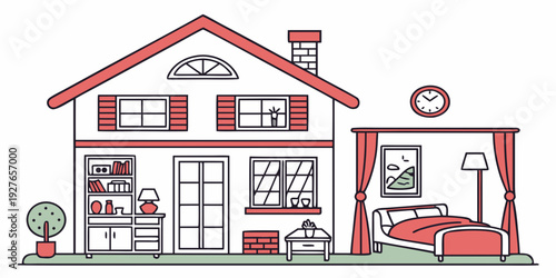 A charming suburban house with a welcoming front yard and a cozy porch Vector