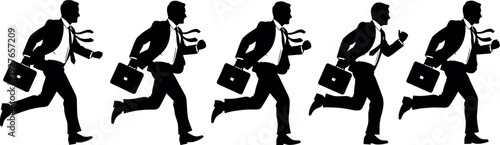 Businessman Silhouette Running With Briefcase In Motion Sequence Set Representing Career Success Fast Pace Corporate Deadline And Professional Growth Concept