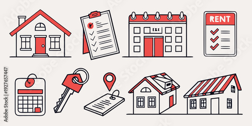Illustrations of various real estate and property management icons Vector
