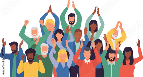 A diverse group of people clapping with hands raised in celebration a stylized silhouette on transparent background high quality professional detailed