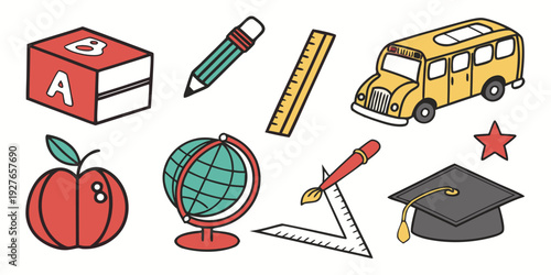 A vibrant assortment of school supplies and educational items Vector