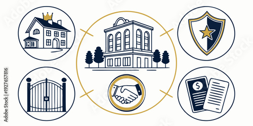 Illustrations of various business and financial services and their benefits Vector