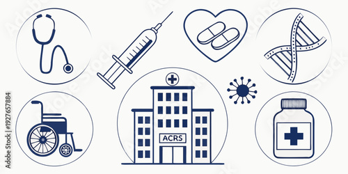 Icons representing healthcare, accessibility, and medical services Vector