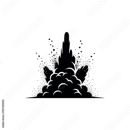 Explosion cloud black and white illustration.