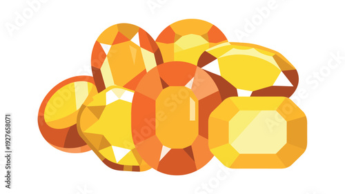 Collection of sparkling faceted yellow and orange gemstones