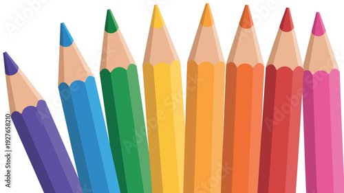 A vibrant array of sharpened colored pencils in a rainbow spectrum
