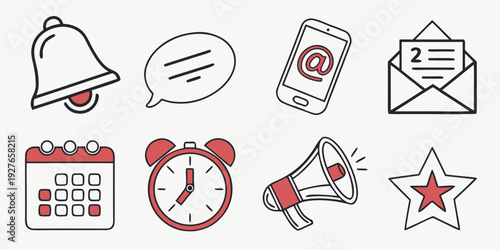 A collection of icons representing various notification and alert methods. Vector